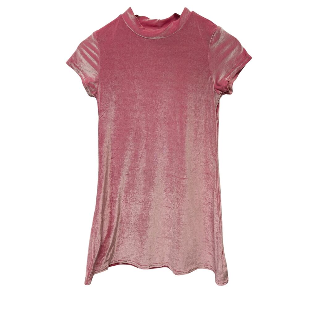Vintage Swat 90s Y2K Pink Velour Mock Neck‎ Dress Girls 16 Women's XS